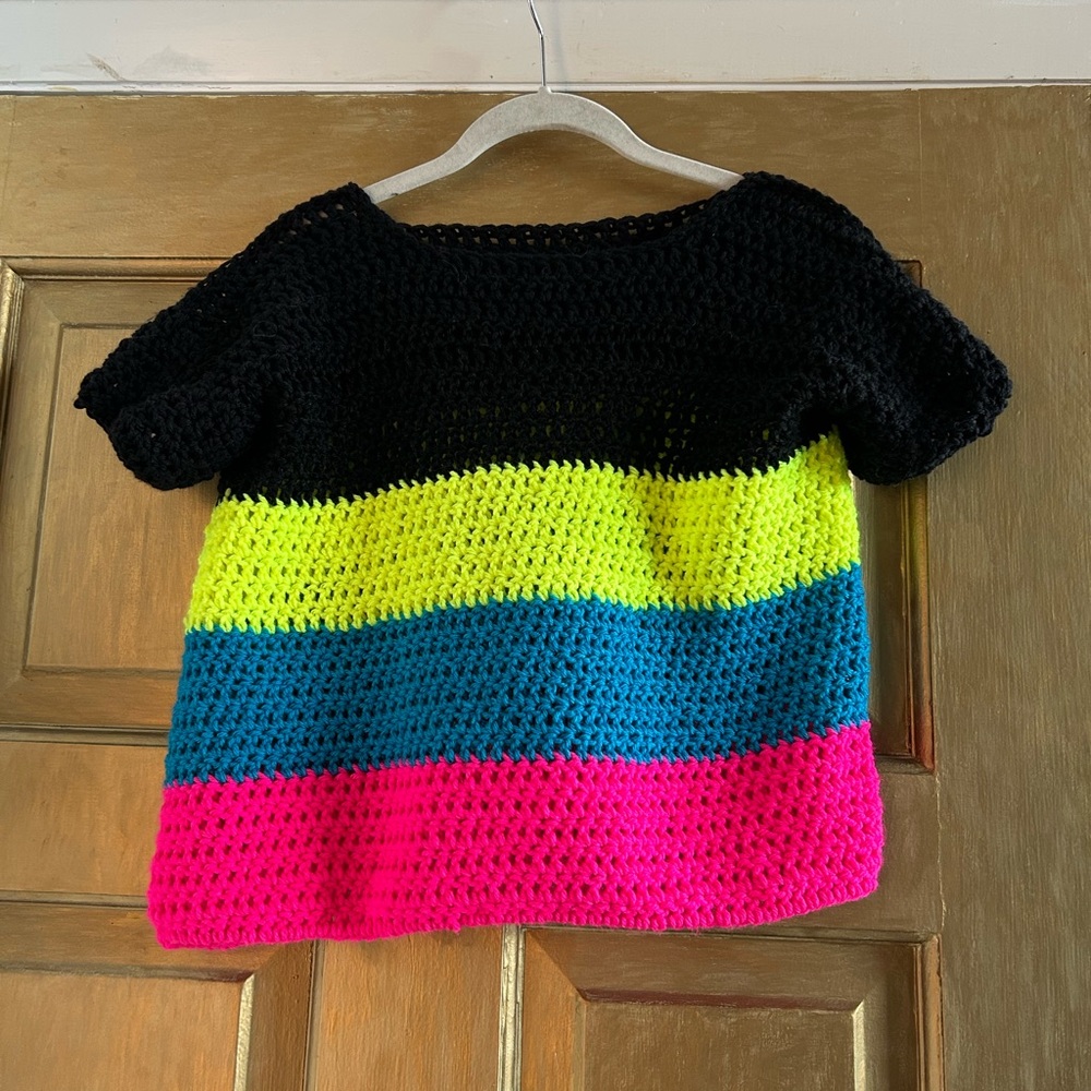 Crochet neon sweater